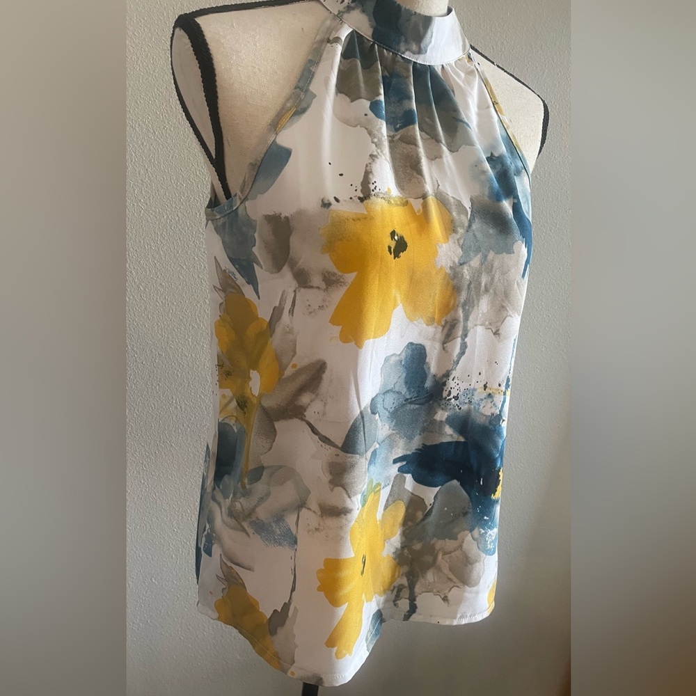 Watercolor Floral High Neck Halter Top Size Small - Picture 6 of 10